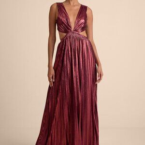 Lulus Shining Luxury Wine Red Metallic Lurex Cutout Maxi Dress - Size M